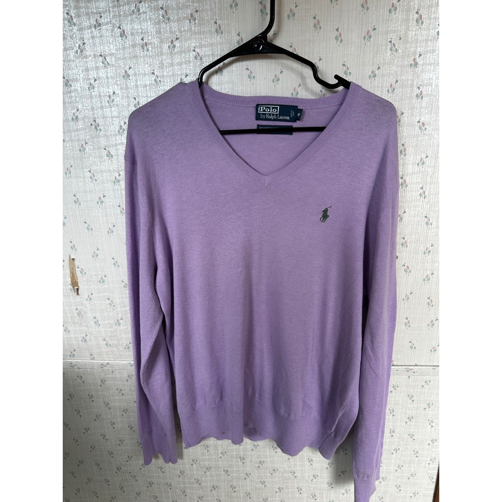 Polo Ralph Lauren V Neck Pullover Sweater Mens Medium Lavender Preppy Minimalist